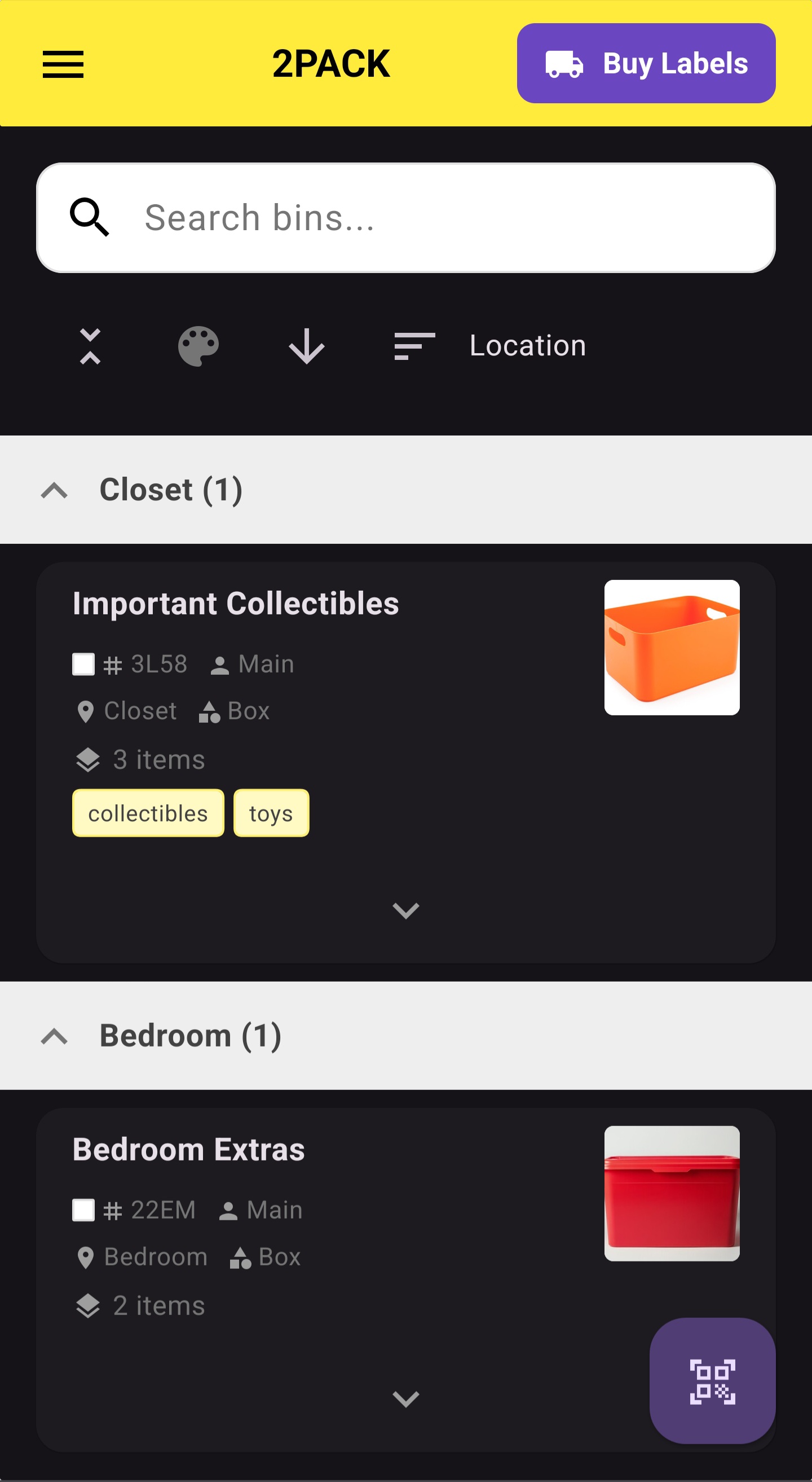 2PACK Storage App Screenshot